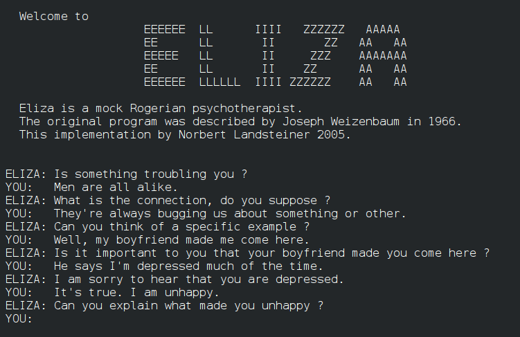 ELIZA conversation transcript